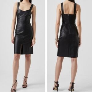 FRENCH CONNECTION CROLENDA WOMENS FAUX LEATHER SLEEVELESS SHEATH DRESS